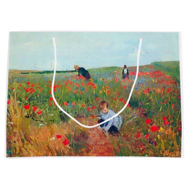 Picking Flowers in a Field, Mary Cassatt Large Gift Bag (Front)