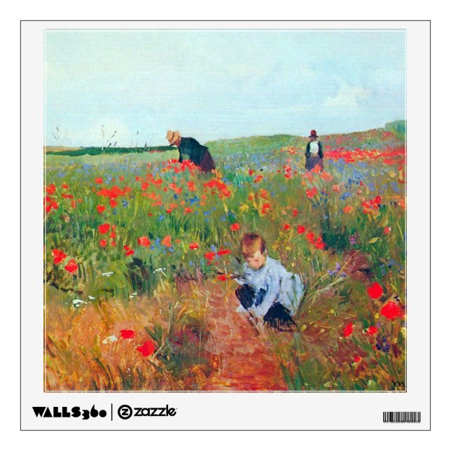 Picking Flowers in a Field, Mary Cassatt Wall Decal (Front)