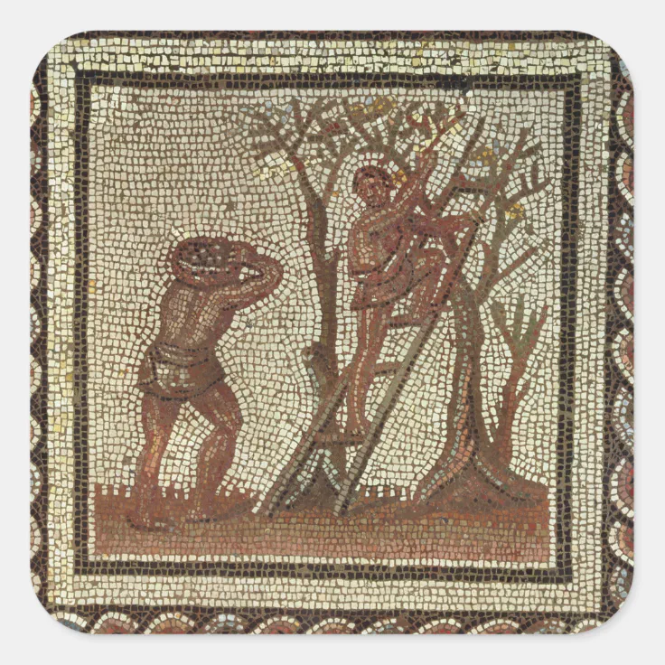 Picking Fruit, Roman Mosaic Square Sticker | Zazzle