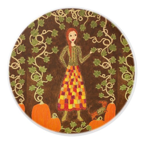 Picking Pumpkins  Ceramic Knob