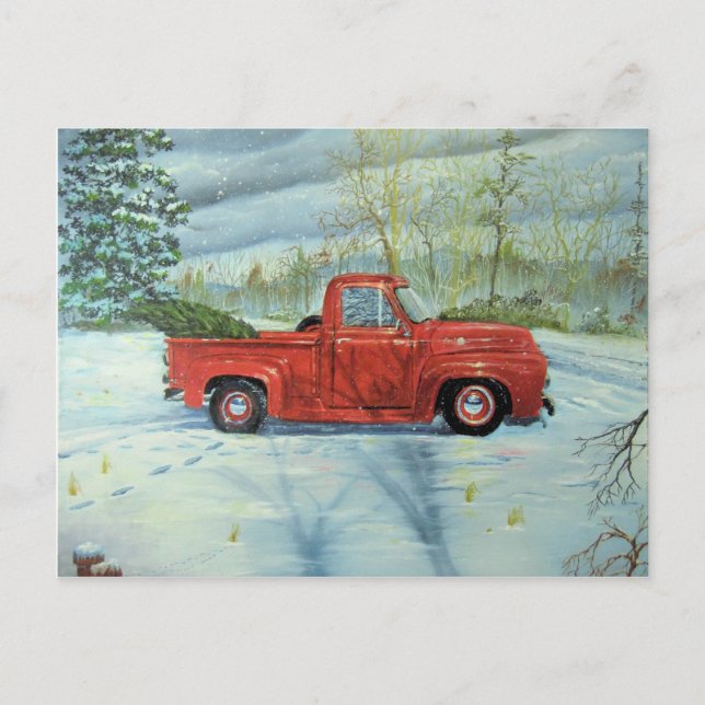 Picking up the Tree for Christmas Holiday Postcard (Front)