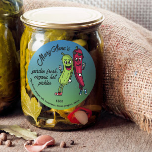 Pickle and Pepper Pals Funny Cartoon Pickles Label