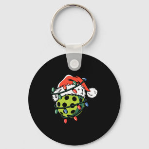 Pickle Ball Ball Santa Hat Xmas Funny Christmas Me Keychain