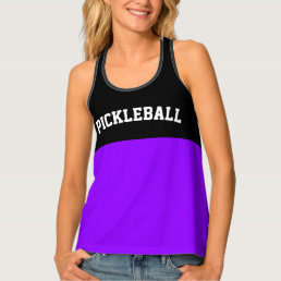 PICKLE BALL Cool Black Bright Purple Color Block Tank Top