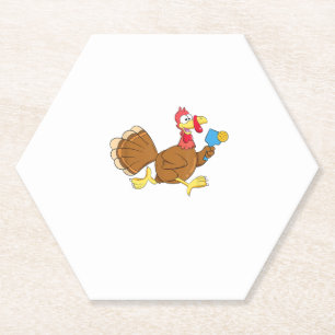 Pickle Ball Player Turkey Paddleball Thanksgiving Paper Coaster