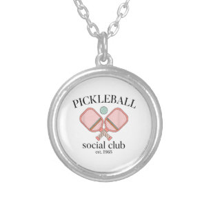 Pickle Ball Social Club EST 1965 Men Women Silver Plated Necklace