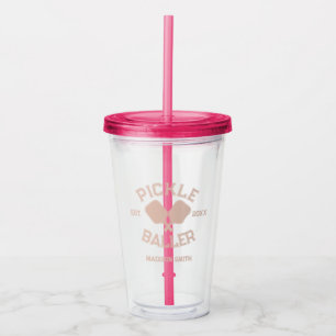 Pickle Baller Pickleball Collegiate Typography Acrylic Tumbler