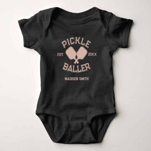 Pickle Baller Pickleball Collegiate Typography Baby Bodysuit