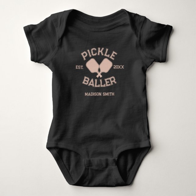 Pickle Baller Pickleball Collegiate Typography Baby Bodysuit (Front)