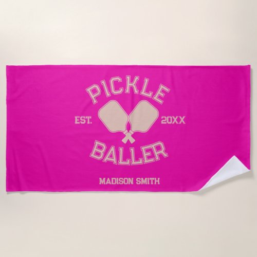 Pickle Baller Pickleball Collegiate Typography Beach Towel