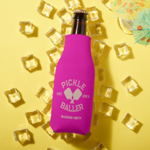 Pickle Baller Pickleball Collegiate Typography Bottle Cooler