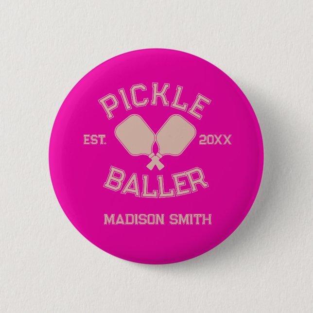 Pickle Baller Pickleball Collegiate Typography Button (Front)