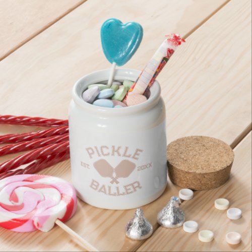 Pickle Baller Pickleball Collegiate Typography Candy Jar