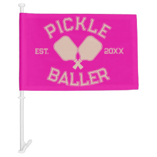 Pickle Baller Pickleball Collegiate Typography Car Flag