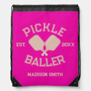 Pickle Baller Pickleball Collegiate Typography Drawstring Bag