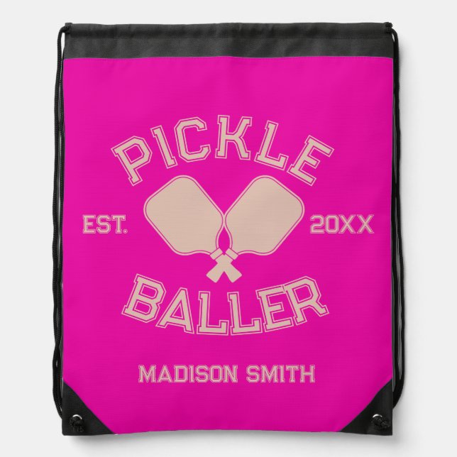 Pickle Baller Pickleball Collegiate Typography Drawstring Bag (Front)