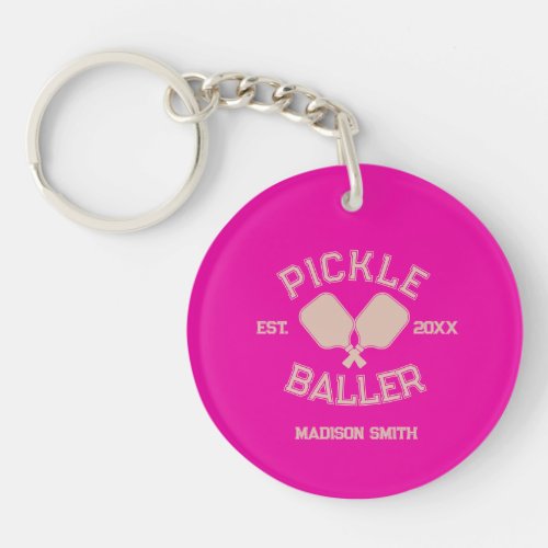 Pickle Baller Pickleball Collegiate Typography Keychain