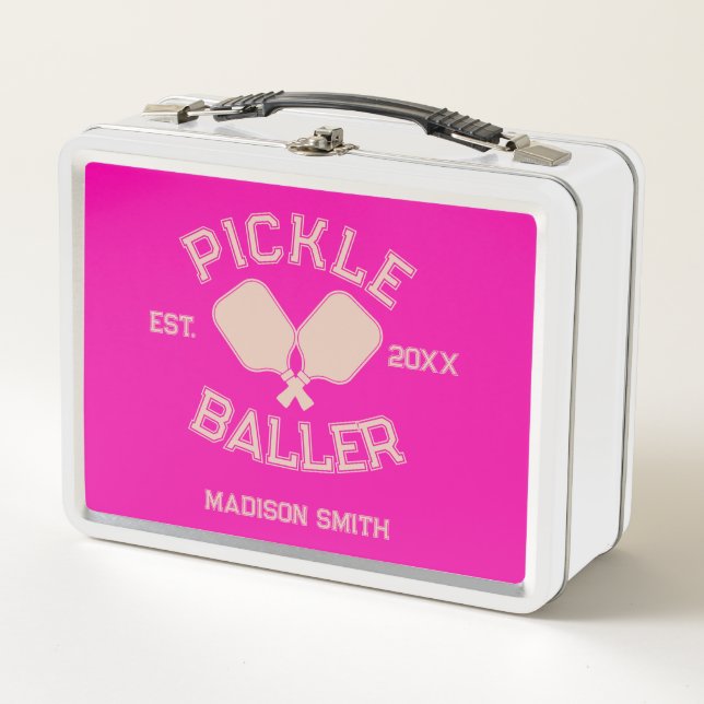 Pickle Baller Pickleball Collegiate Typography Metal Lunch Box (Front)