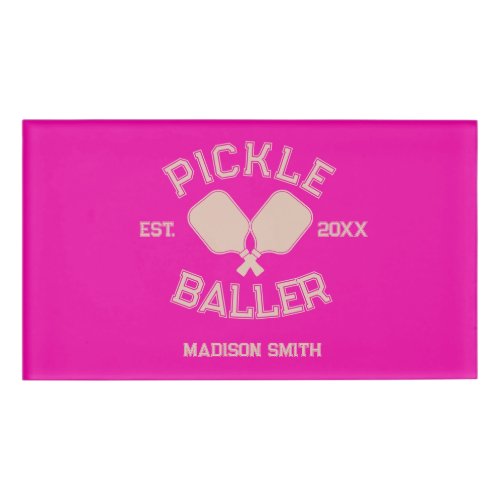Pickle Baller Pickleball Collegiate Typography Name Tag