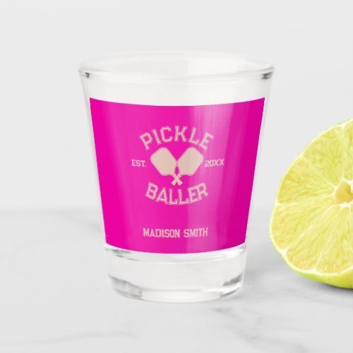 Pickle Baller Pickleball Collegiate Typography Shot Glass