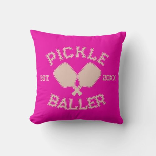 Pickle Baller Pickleball Collegiate Typography Throw Pillow