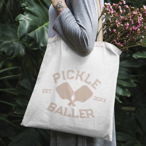 Pickle Baller Pickleball Collegiate Typography Tote Bag