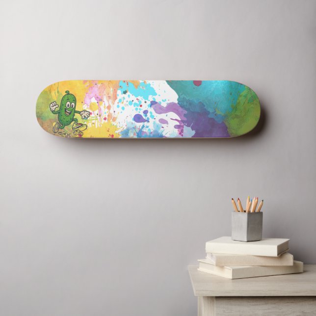 Pickle Cartoon Paint Splatter Colorful Skateboard (Wall Art (Horz))
