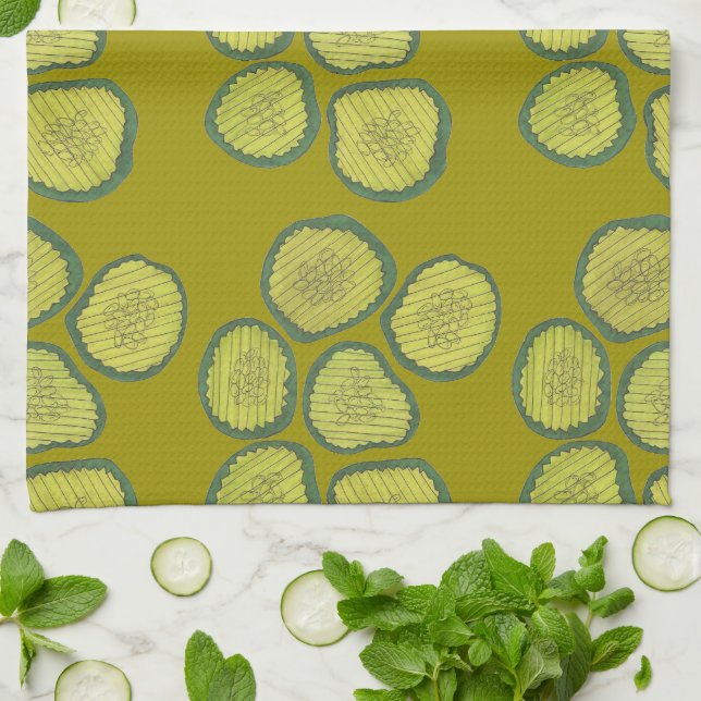 Pickle Chips Green Dill Pickle Chip Kitchen Towel (Folded)