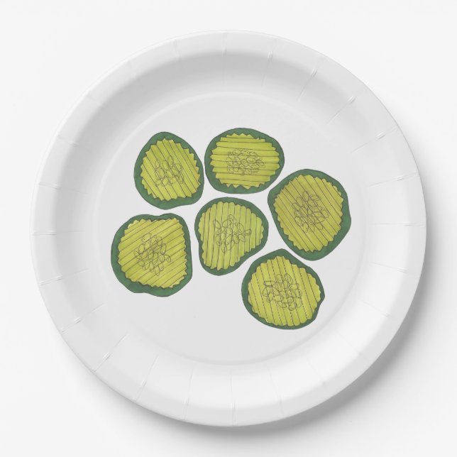 Pickle Chips Green Kosher Dill Pickle Chip Design Paper Plates (Front)