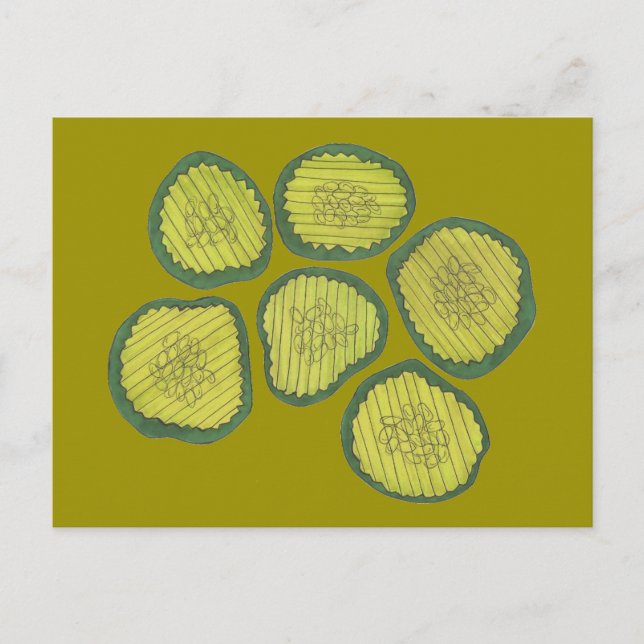 Pickle Chips Green Kosher Dill Pickle Chip Design Postcard (Front)