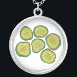 Pickle Chips Green Kosher Dill Sweet Pickle Chip Silver Plated Necklace<br><div class="desc">Necklace design features an original marker illustration of crunchy green pickle chips. Great for your favorite foodie or pickle fan!</div>