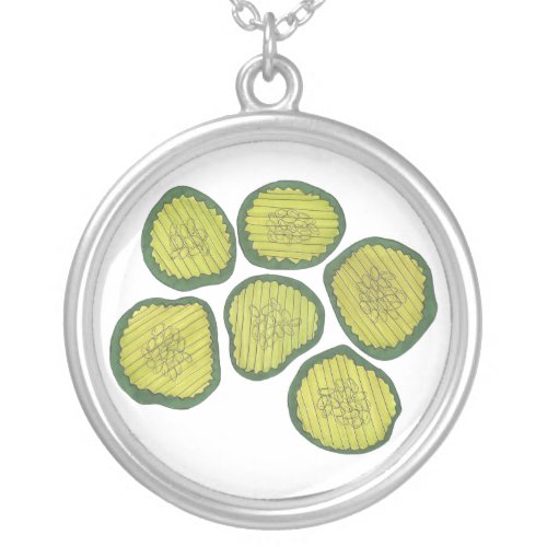Pickle Chips Green Kosher Dill Sweet Pickle Chip Silver Plated Necklace