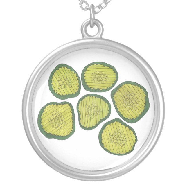 Pickle Chips Green Kosher Dill Sweet Pickle Chip Silver Plated Necklace (Front)