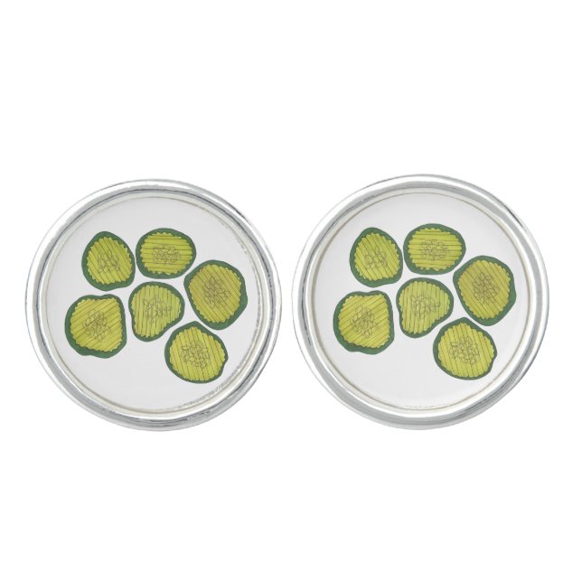 Pickle Chips Green Kosher Dill Sweet Pickle Foodie Cufflinks (Front)
