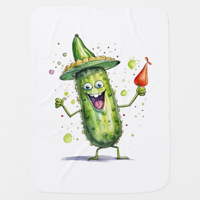 Pickle Cucumbers wearing Birthday Hats Baby Blanket (Front)