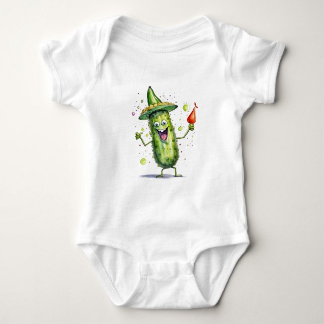 Pickle Cucumbers wearing Birthday Hats Baby Bodysuit (Front)