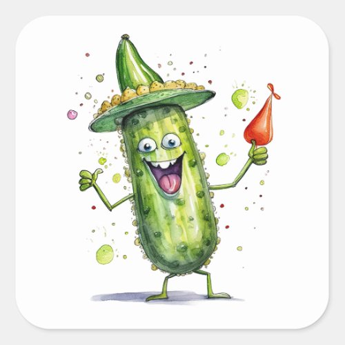 Pickle Cucumbers wearing Birthday Hats Square Sticker