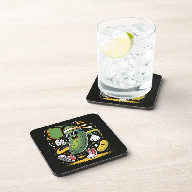 Pickle Playing Pickleball Beverage Coaster (Right Side)