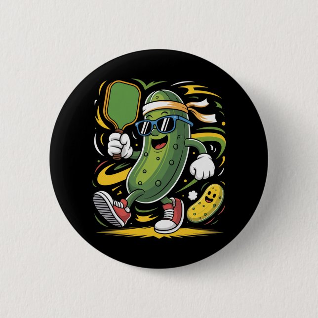 Pickle Playing Pickleball Button (Front)