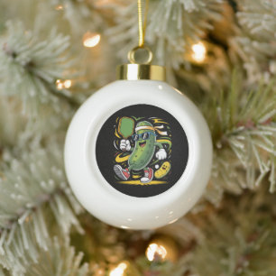 Pickle Playing Pickleball Ceramic Ball Christmas Ornament