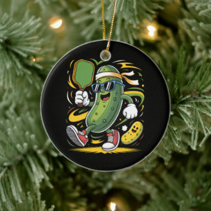 Pickle Playing Pickleball Ceramic Ornament