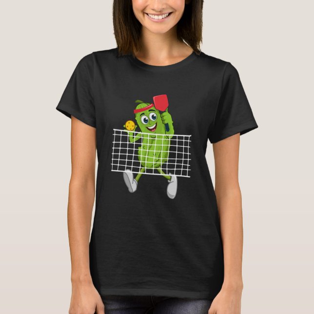 Pickle Playing Pickleball  Cucumber Vegan Food T-Shirt (Front)
