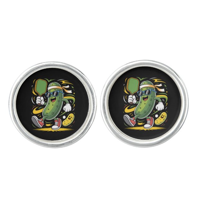 Pickle Playing Pickleball Cufflinks (Front)