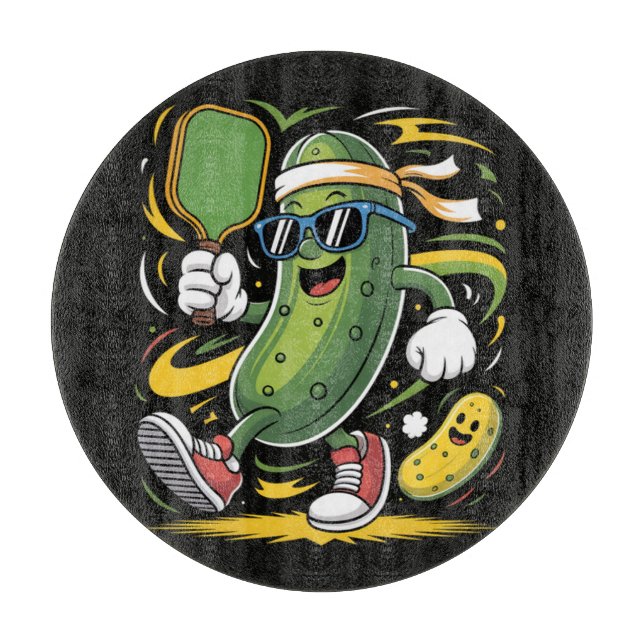 Pickle Playing Pickleball Cutting Board (Front)