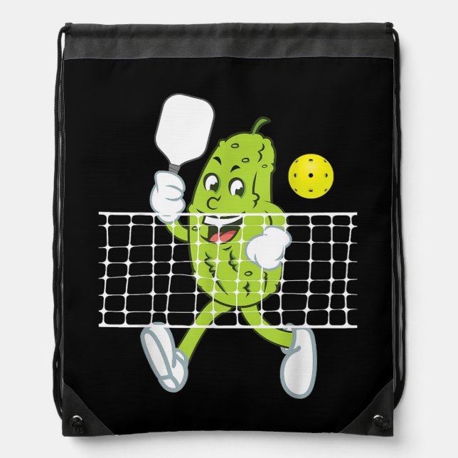 Pickle Playing Pickleball - Funny Pickleball Paddl Drawstring Bag (Front)