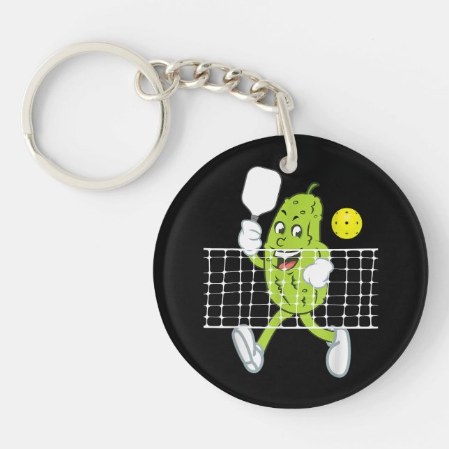 Pickle Playing Pickleball - Funny Pickleball Paddl Keychain (Front)