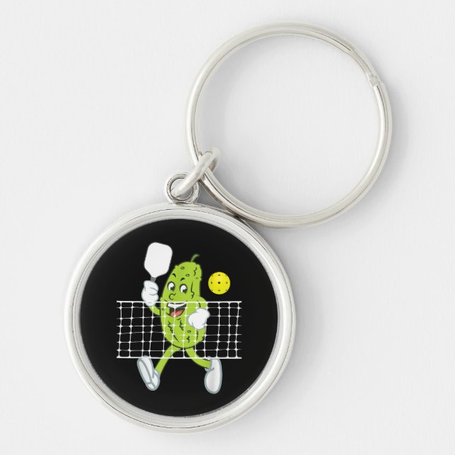 Pickle Playing Pickleball - Funny Pickleball Paddl Keychain (Front)