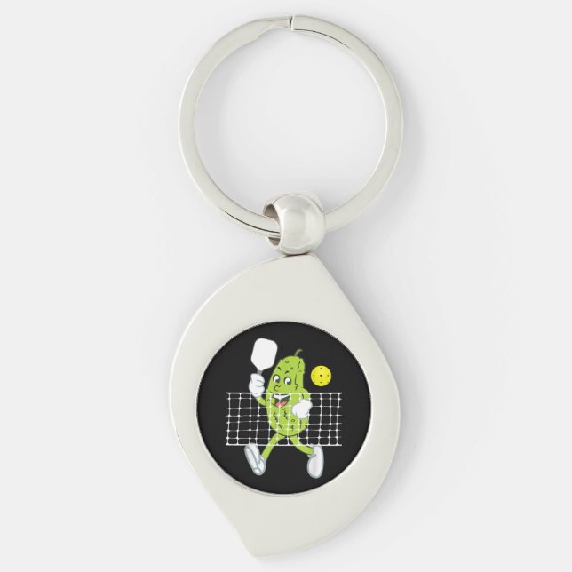 Pickle Playing Pickleball - Funny Pickleball Paddl Keychain (Front)