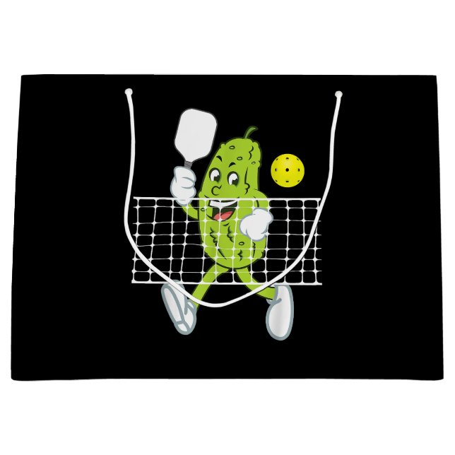 Pickle Playing Pickleball - Funny Pickleball Paddl Large Gift Bag (Front)