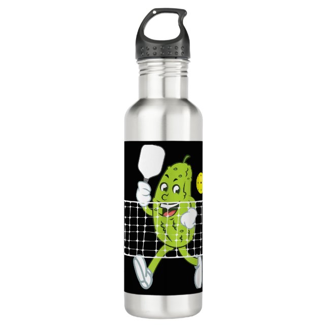 Pickle Playing Pickleball - Funny Pickleball Paddl Stainless Steel Water Bottle (Front)